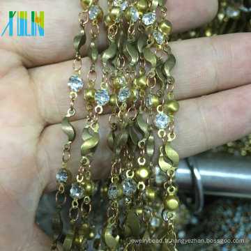 Nouvelle chaîne de perles de chapelet de chaîne de strass de griffe de coupe de conception en métal